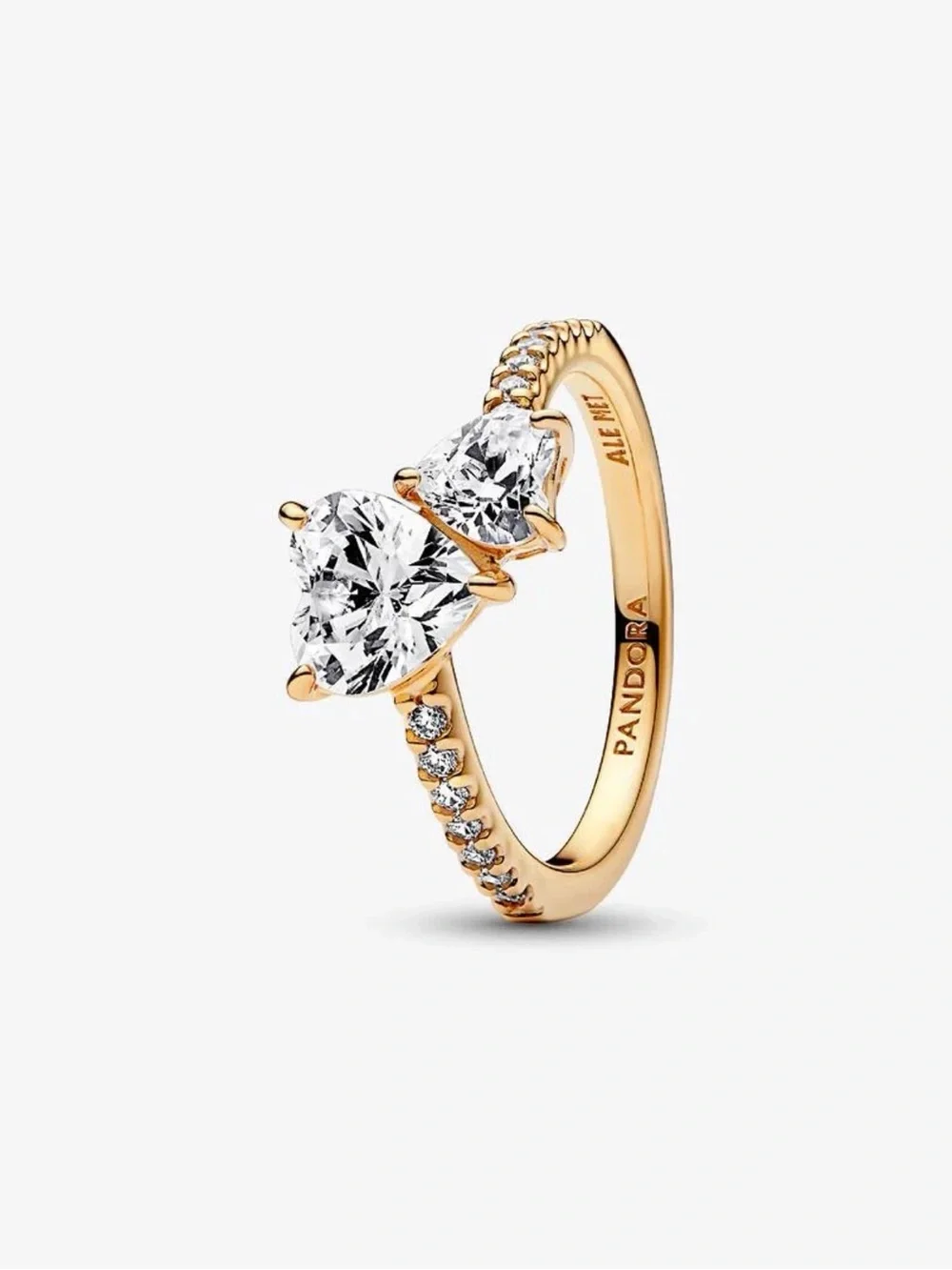 Pandora Gold Double Heart Ring 14k gold plating, hand-finished. Size 6 - 52 mm